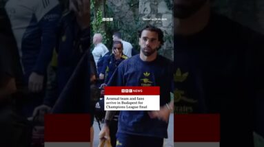 Arsenal team and fans arrive in Budapest for Champions League final. #BBCNews