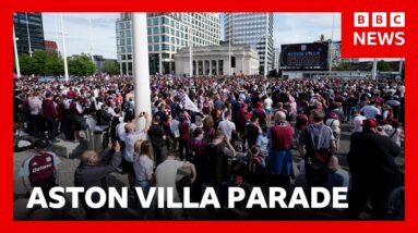 Aston Villa fans line streets as team set for Europa League victory parade | BBC News