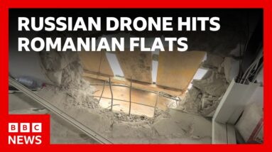 BBC on roof of Romanian flats hit by Russian drone | BBC News