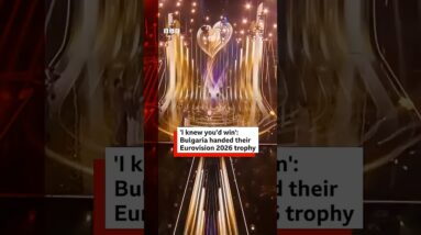 Bulgaria handed their Eurovision 2026 trophy. #Bangaranga #BBCNews