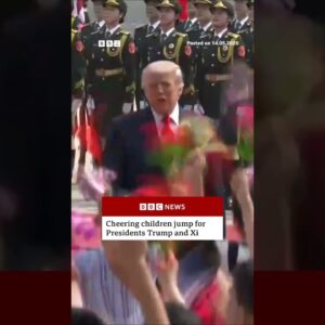 Cheering children welcome Trump to Beijing #BBCNews