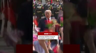 Cheering children welcome Trump to Beijing #BBCNews