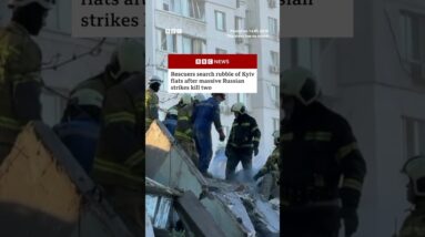 Rescuers search rubble of Kyiv flats after massive Russian strikes kill two. #Ukraine #BBCNews