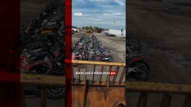 Hundreds of illegal motorbikes crushed in New York City. #NewYorkCity #Motorbikes #BBCNews
