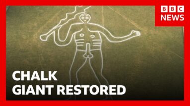 UK’s iconic Cerne Abbas Giant gets 'glow-up' after heavy rain | BBC News