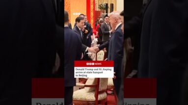 Donald Trump and Xi Jinping arrive at state banquet in Beijing. #China #US #BBCNews