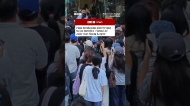 Fans break glass door trying to see Netflix's 'Pursuit of Jade' star Zhang Linghe. #BBCNews