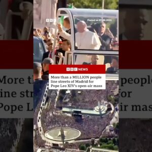 More than million line streets to see Pope Leo XIV's open-air mass in Madrid. #PopeLeo #BBCNews