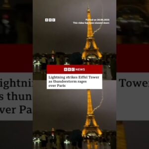 Lightning strikes Eiffel Tower as thunderstorm rages over Paris. #EiffelTower #Paris #BBCNews