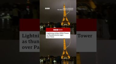Lightning strikes Eiffel Tower as thunderstorm rages over Paris. #EiffelTower #Paris #BBCNews