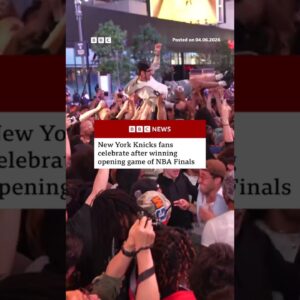 New York Knicks fans celebrate after winning opening game of NBA Finals. #BBCNews