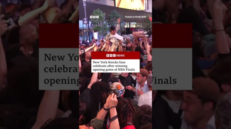 New York Knicks fans celebrate after winning opening game of NBA Finals. #BBCNews