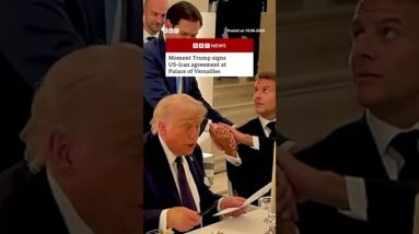 Moment Trump signs US-Iran agreement at Palace of Versailles #BBCNews