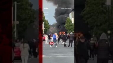 Protesters gather near Belfast city centre after knife attack. #BBCNews