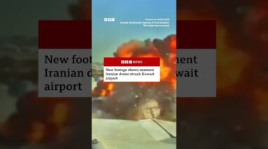 New footage shows moment Iranian drone struck Kuwait airport. #Kuwait #MiddleEast #BBCNews