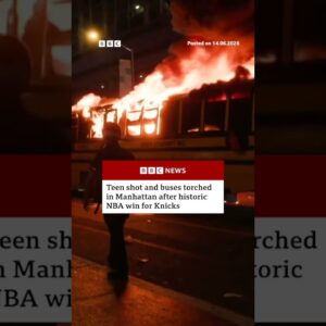 Teen shot and buses torched in Manhattan after NBA win for Knicks. #NewYork #Knicks #BBCNews