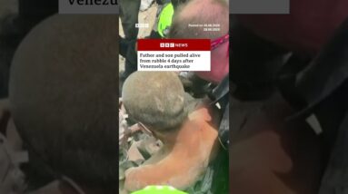 Father and son rescued from rubble in Venezuela after earthquake. #BBCNews