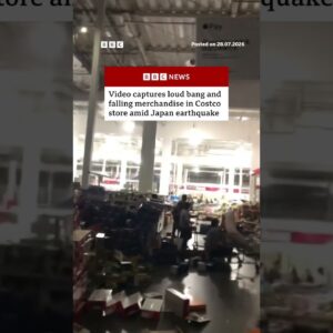 Video captures loud bang and falling merchandise in Costco store amid Japan earthquake. #BBCNews