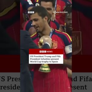 Donald Trump and Fifa president present World Cup trophy to Spain. #WorldCup #BBCNews