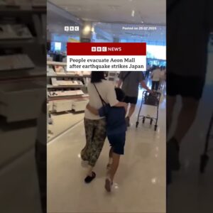 People evacuate Aeon Mall after earthquake strikes Japan. #BBCNews