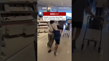 People evacuate Aeon Mall after earthquake strikes Japan. #BBCNews