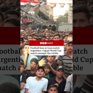 Football fans in Gaza watch World Cup amongst the rubble. #WorldCup #BBCNews