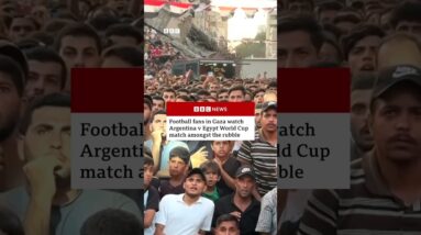 Football fans in Gaza watch World Cup amongst the rubble. #WorldCup #BBCNews