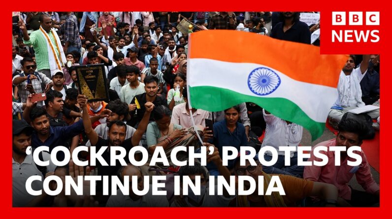 Thousands of students continue 'cockroach' protest in Delhi | BBC News