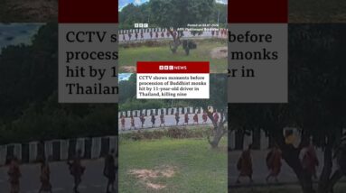 CCTV shows moments before Buddhist monks hit by 11-year-old driver in Thailand. #BBCNews