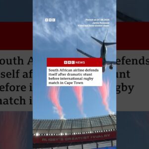 South African airline defends low-altitude aerial stunt over packed stadium. #BBCNews