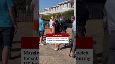 Massive queues in Greenwich for solar eclipse glasses during heatwave. #BBCNews