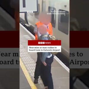 Near miss as man rushes to board train to London Gatwick Airport. #BBCNews