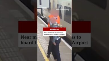 Near miss as man rushes to board train to London Gatwick Airport. #BBCNews