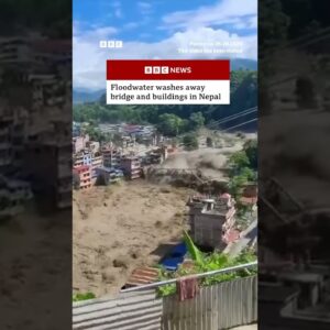 Bridge and buildings washed away in deadly mudslide and floodwater in Nepal. #Nepal #Tibet #BBCNews