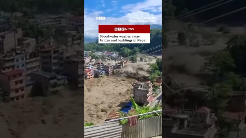 Bridge and buildings washed away in deadly mudslide and floodwater in Nepal. #Nepal #Tibet #BBCNews