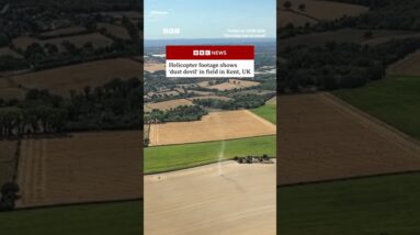 Helicopter footage shows 'dust devil' in field in Kent, UK. #BBCNews