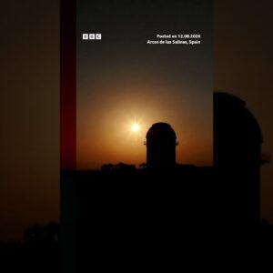 Total solar eclipse seen behind observatory in Spain. #TotalEclipse #SolarEclipse #BBCNews