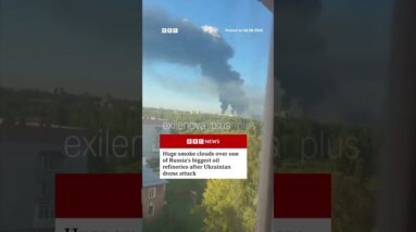 Smoke over one of Russia’s biggest oil refineries after Ukrainian drone attack. #BBCNews | BBC News