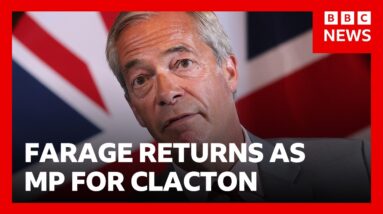 Nigel Farage returns as MP, winning Clacton by-election that major parties boycotted | BBC News