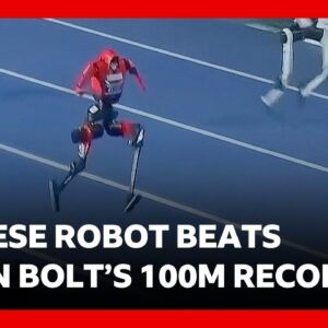 Historic first as Chinese robot beats Usain Bolt's 100m world record at Beijing games | BBC News