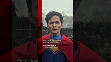 Why is this teenager fighting fires dressed as Superman? #Indonesia #Superman #BBCNews