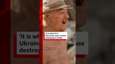 Ukrainian man's house destroyed in strike. #Ukraine #Russia #BBCNews