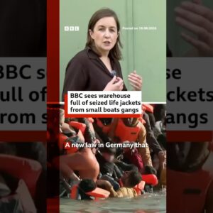 BBC sees warehouse full of seized life jackets from small boats gangs. #Germany #BBCNews