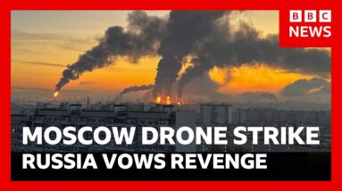 Russia vows revenge after massive drone strike on Moscow hits major oil refinery | BBC News