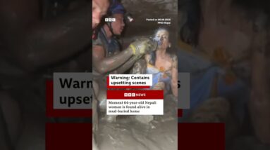 Moment 64-year-old Nepali woman is found alive in mud-buried home. #Nepal #BBCNews