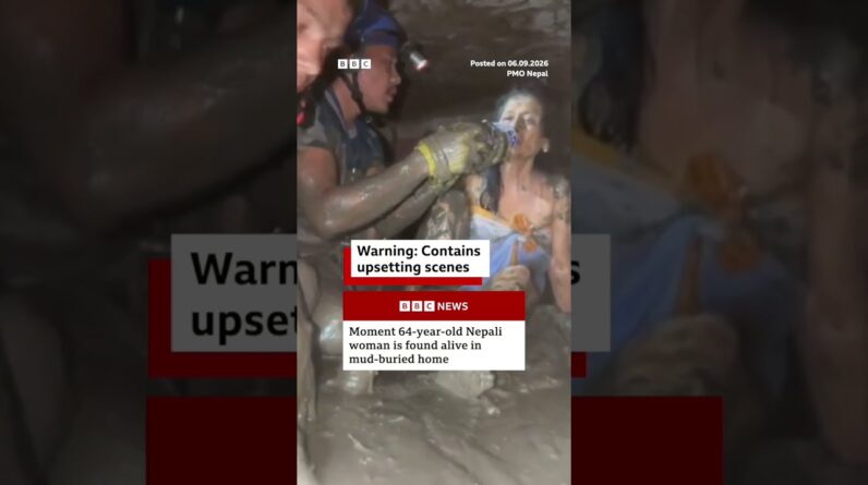 Moment 64-year-old Nepali woman is found alive in mud-buried home. #Nepal #BBCNews