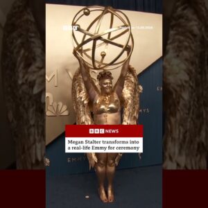 Actress Megan Stalter transforms into a real-life Emmy for ceremony. #Emmys #BBCNews