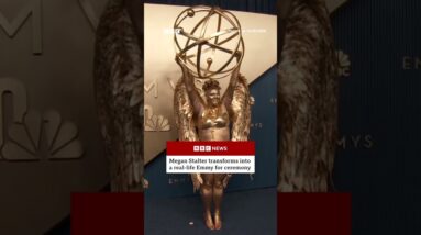 Actress Megan Stalter transforms into a real-life Emmy for ceremony. #Emmys #BBCNews