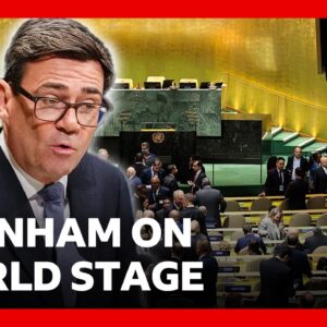 Andy Burnham gives first United Nations speech as UK PM | BBC News