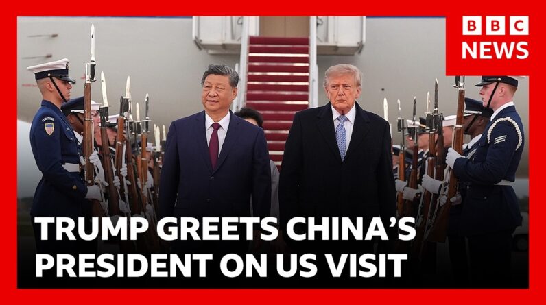 President Xi greeted by Donald Trump as he rolls out red carpet for Chinese leader | BBC News